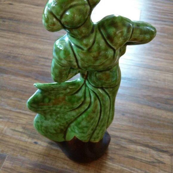 Vintage Matador Bullfighter Ceramic Figure Mid-Century Green Mottled Glaze Potte - Picture 7 of 11